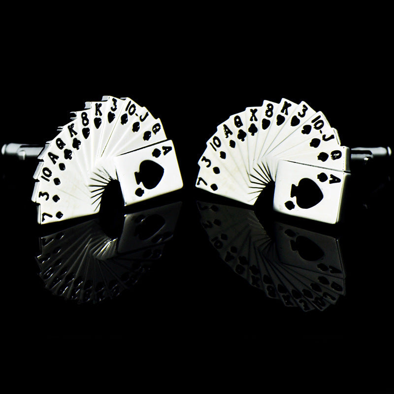 Fun Fan-Shaped Playing Cards k Cufflinks Cuff Nails Men's French Buttons