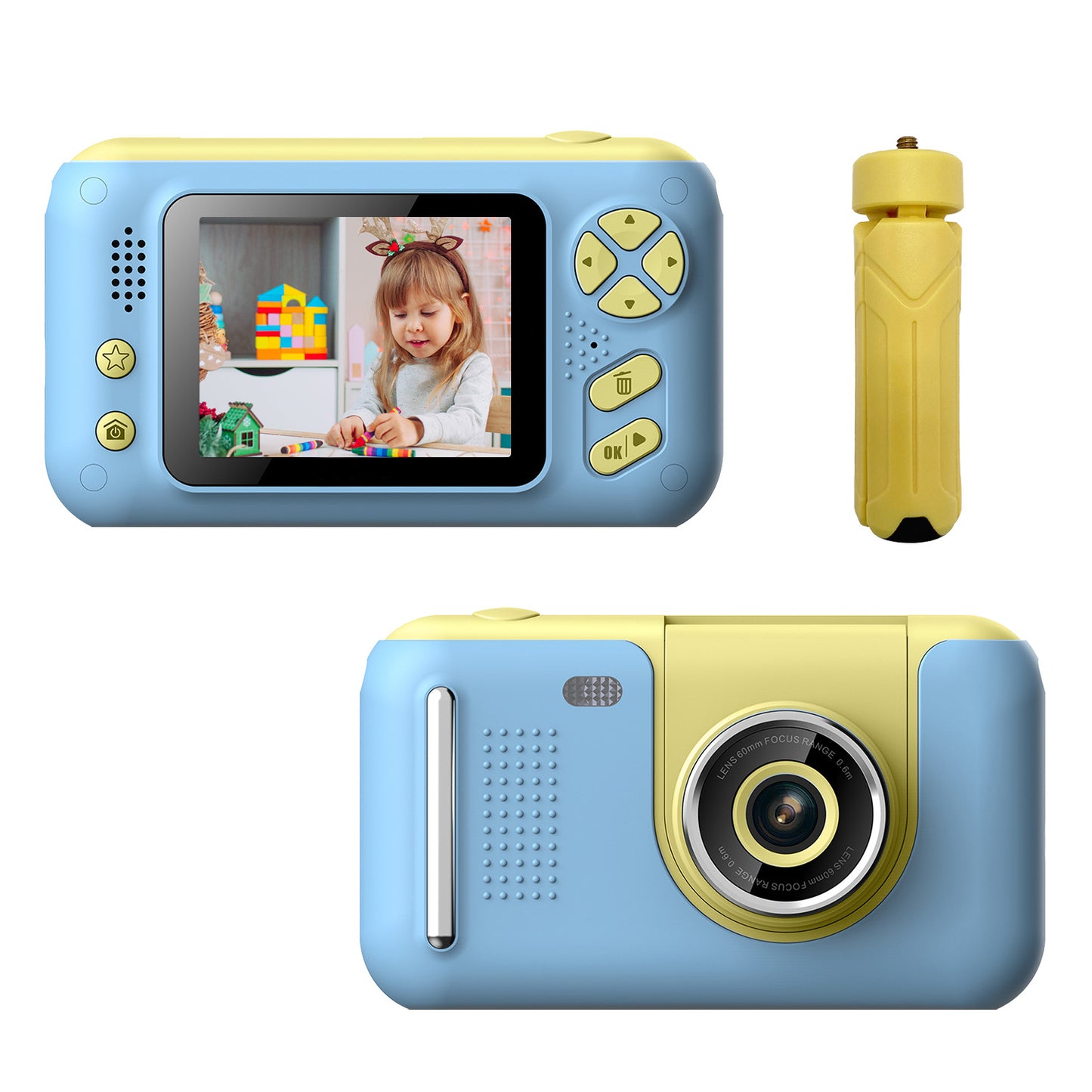1Pc Kids Digital Camera With Flip Lens Children Video Camcorder Christmas Toy Birthday Gifts With Tripod 2.4in Screen 32G MMC Card For 3-10 Year Old Boys Girls