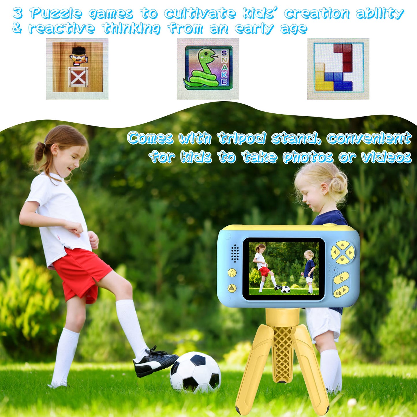 1Pc Kids Digital Camera With Flip Lens Children Video Camcorder Christmas Toy Birthday Gifts With Tripod 2.4in Screen 32G MMC Card For 3-10 Year Old Boys Girls
