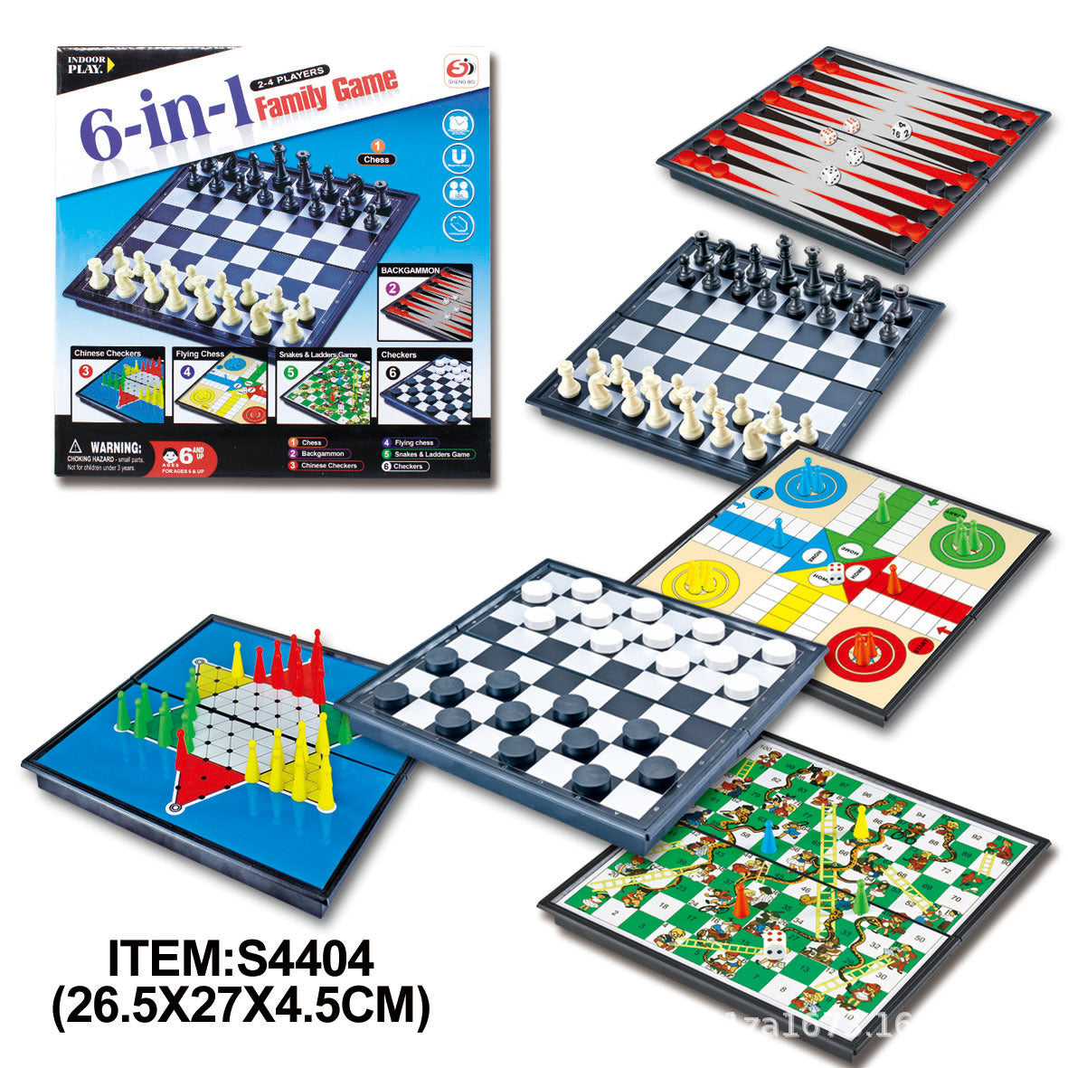 Magnetic Foldable Board 6-in-1 Game - Checkers Backgammon Snakes Ladders Chess
