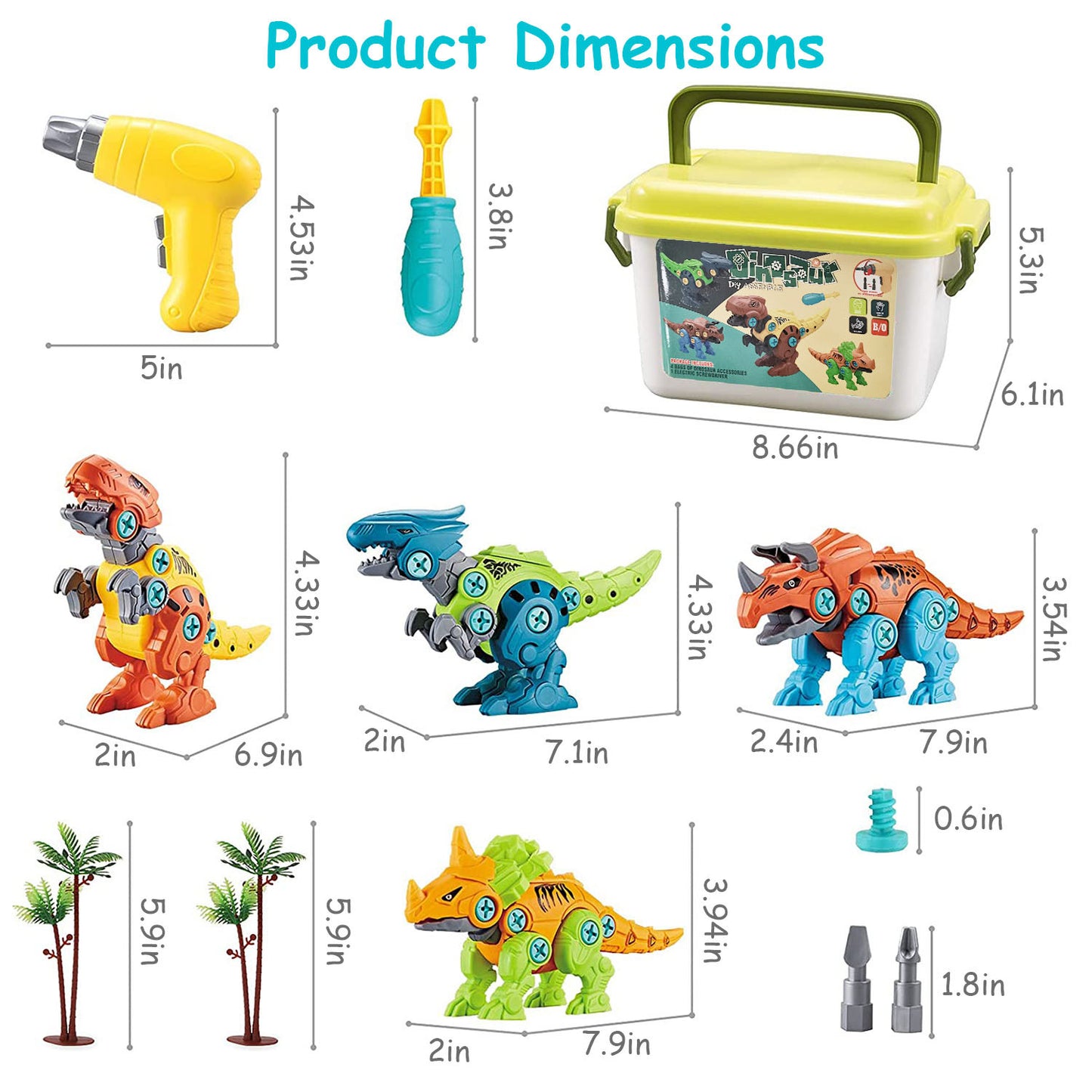 Build Dinosaur (4 in a Set) With Electric Drill/ Drill bits For Kids 3-7 Year Old (requires supervision)