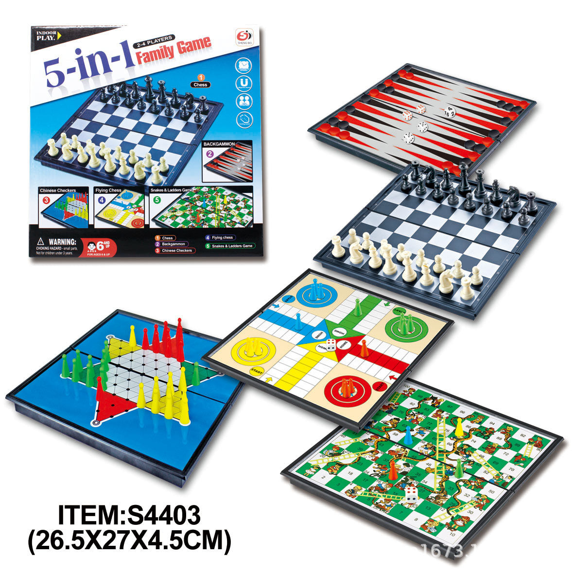 Magnetic Foldable Board 6-in-1 Game - Checkers Backgammon Snakes Ladders Chess