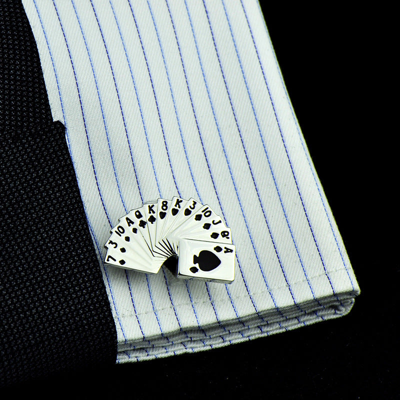 Fun Fan-Shaped Playing Cards k Cufflinks Cuff Nails Men's French Buttons