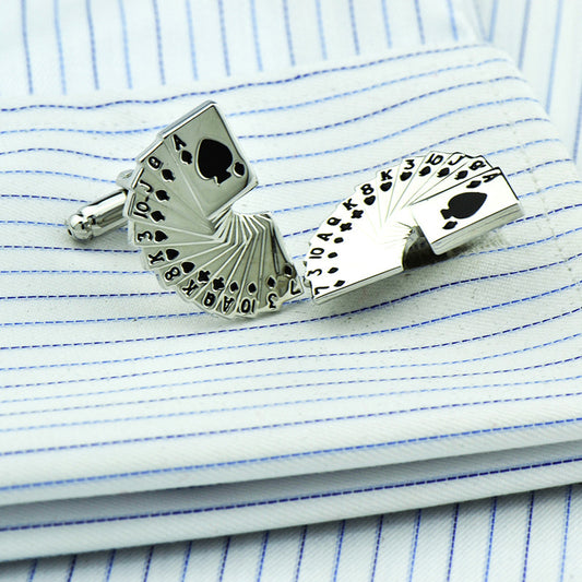 Fun Fan-Shaped Playing Cards k Cufflinks Cuff Nails Men's French Buttons