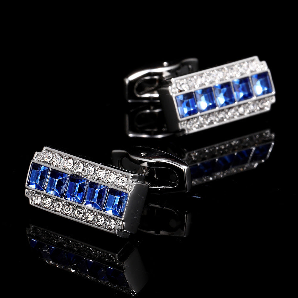 Crystal Cufflinks French Shirt Business Blue and White Two-Tone Diamond Women's Cuff Nails