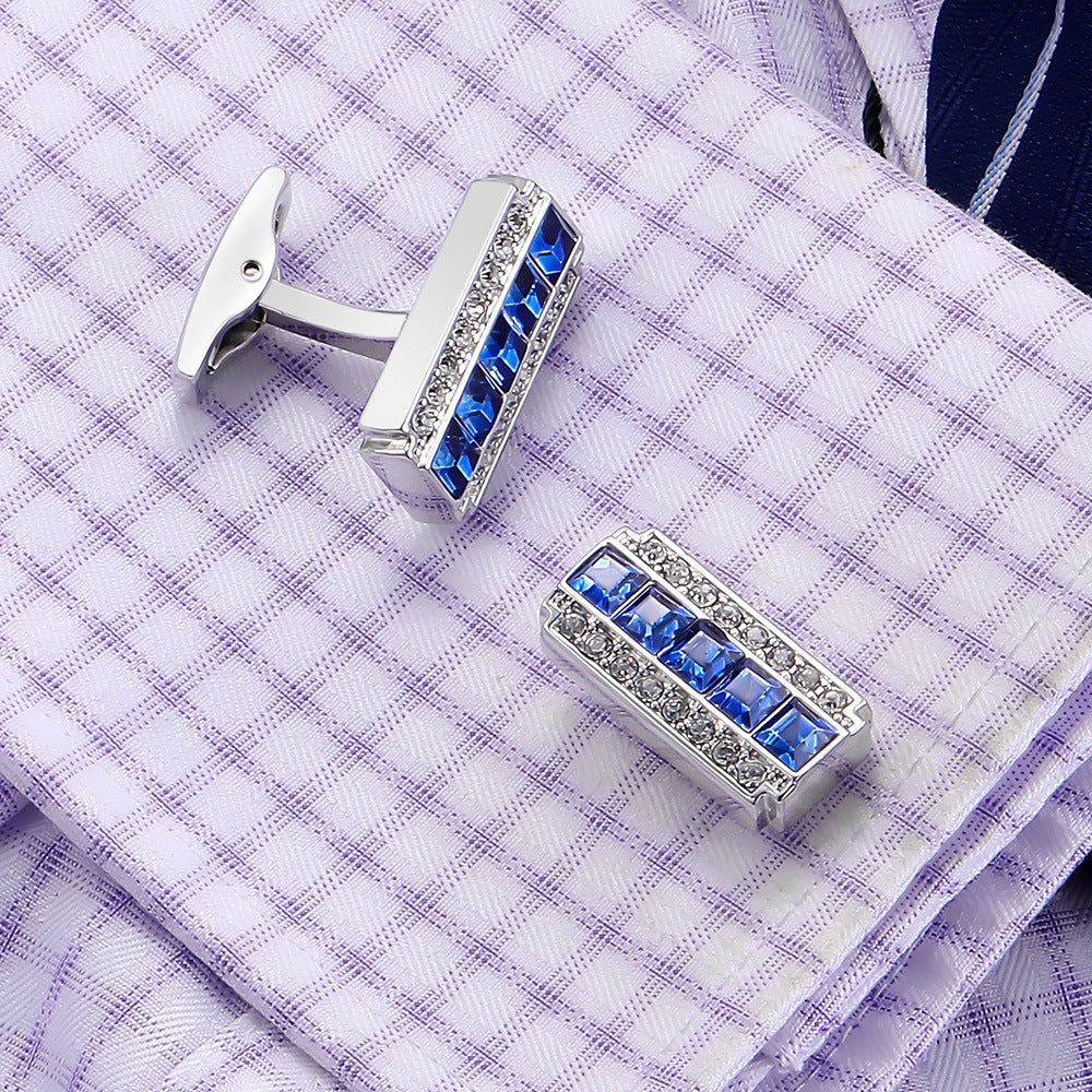 Crystal Cufflinks French Shirt Business Blue and White Two-Tone Diamond Women's Cuff Nails