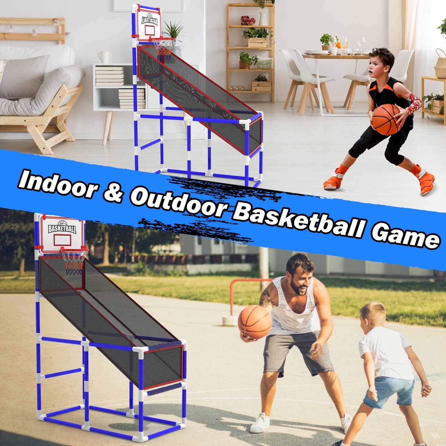Starter Basketball Set With 2 Balls Adjustable Height -  Indoor