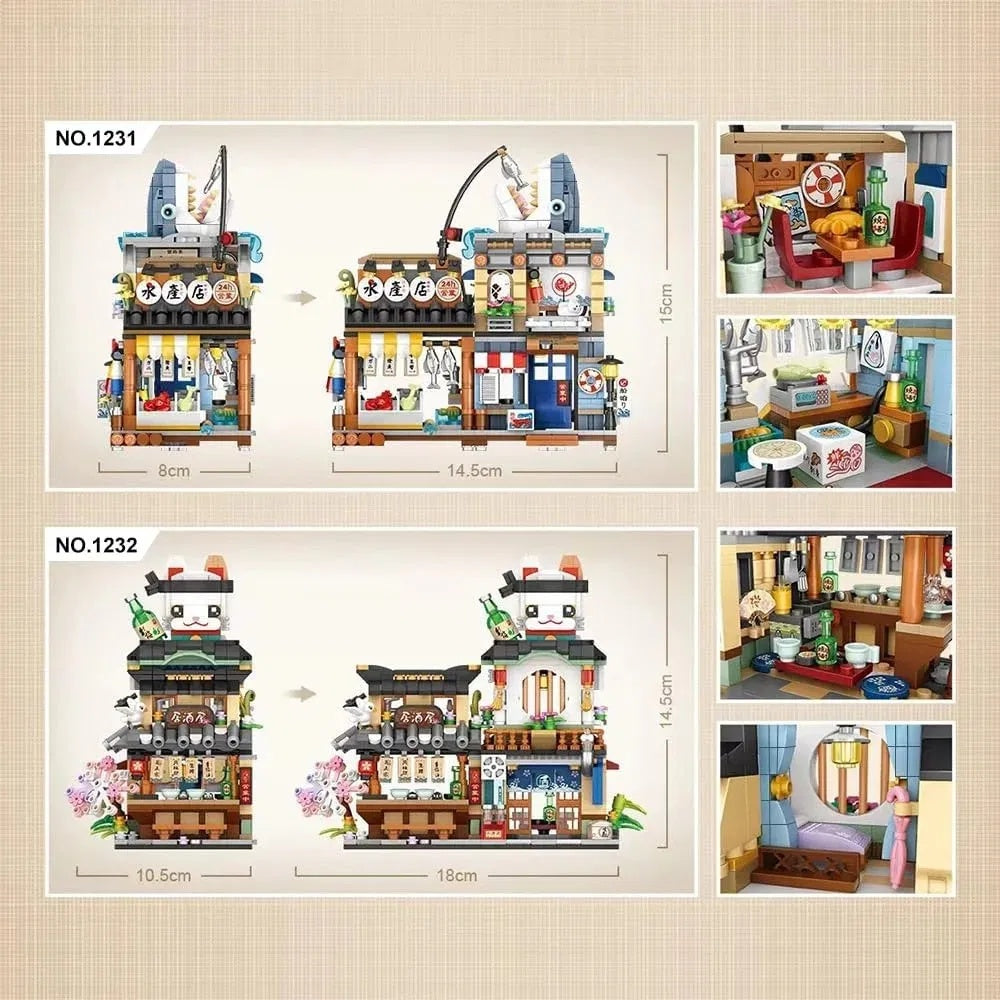 Build Mini-Blocks Set 2 For Kids, 2969 PCS  - Japanese Street Building Toy Set Gift For 6-15 Years Olds