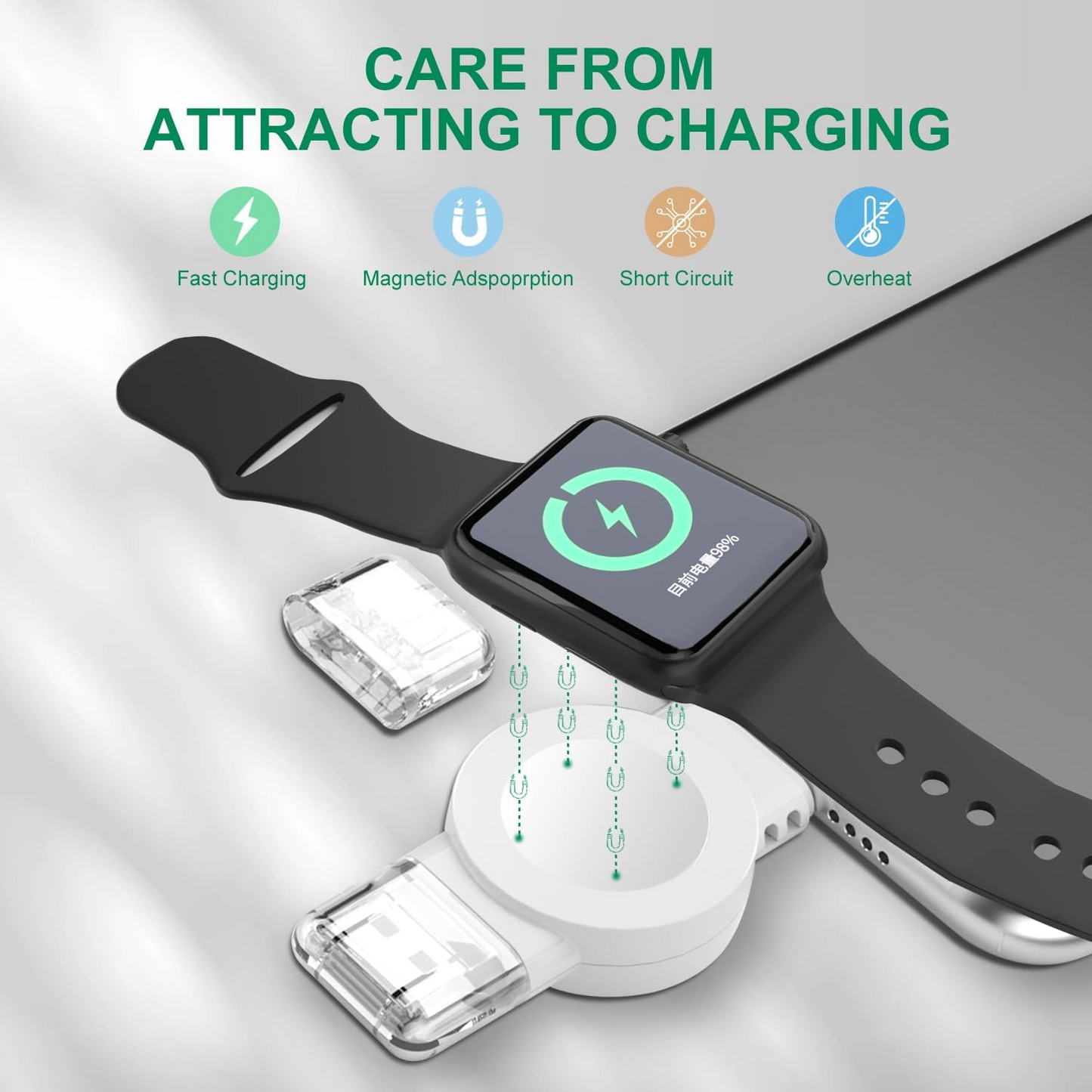 1 Pack Smart Watch Wireless Charger, Portable Magnetic Cordless Travel Charger Suitable For IWatch