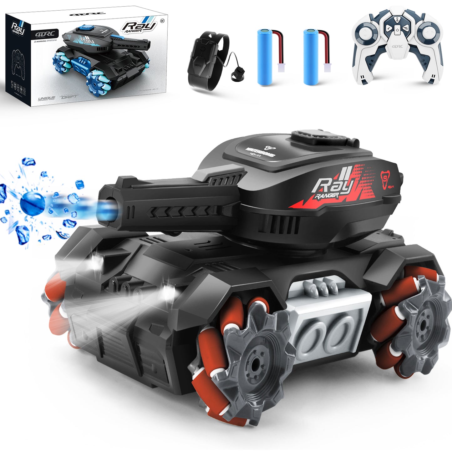 RC Tank Red Four Wheel Drive Remote Control Car 2.4G Gesture Control Water Bomb