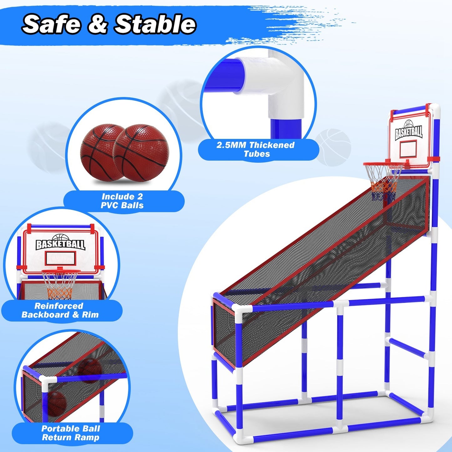 Starter Basketball Set With 2 Balls Adjustable Height -  Indoor