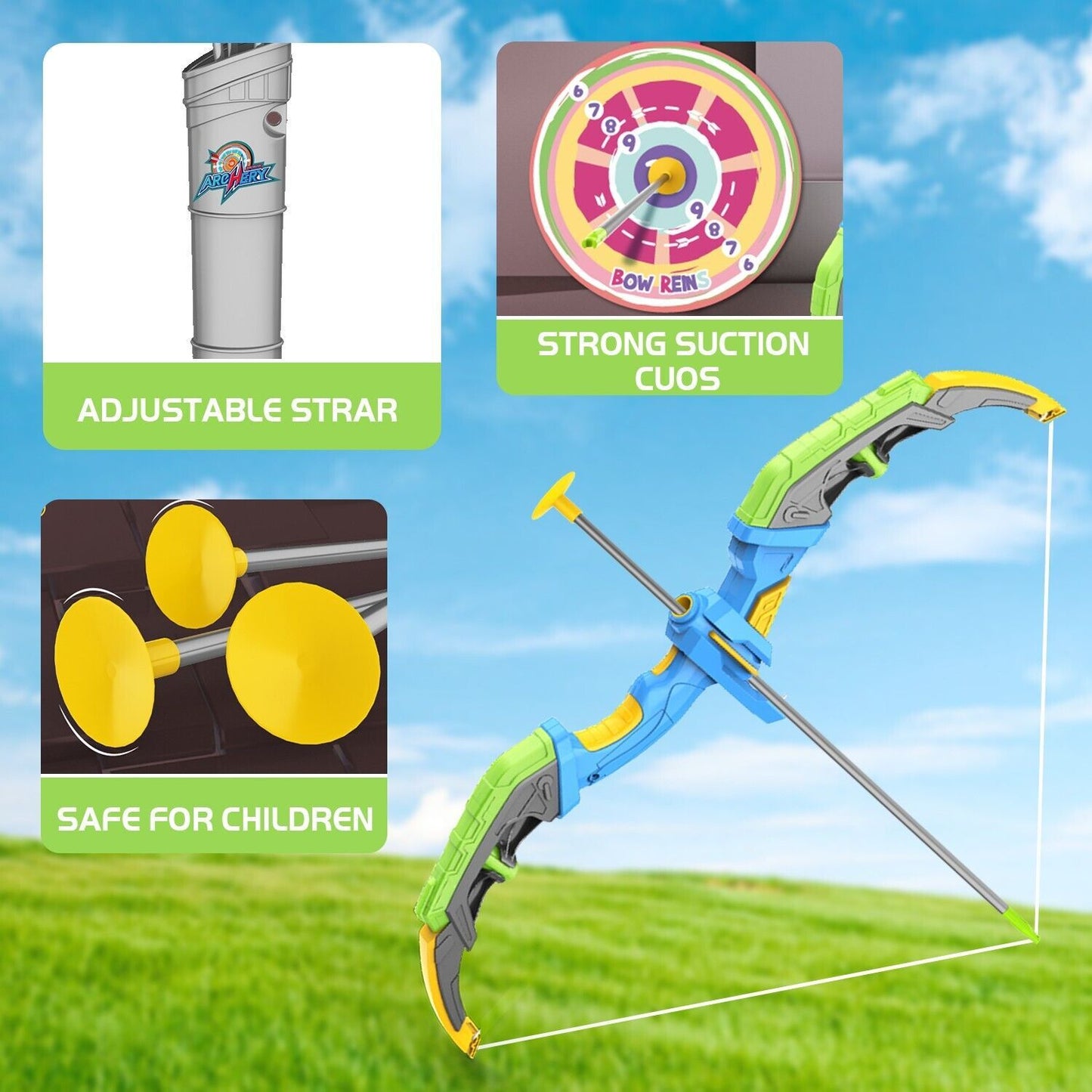 Bow & Arrow Set for Young Archers, LED-lit Archery Bow with 10 Suction Cup Arrows, Targets & Arrow Holders
