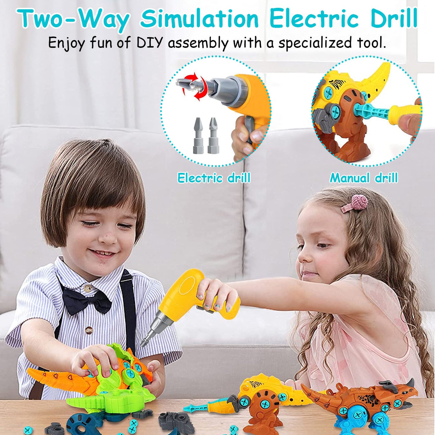 Build Dinosaur (4 in a Set) With Electric Drill/ Drill bits For Kids 3-7 Year Old (requires supervision)