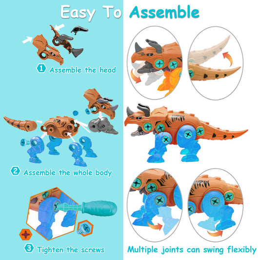 Build Dinosaur (4 in a Set) With Electric Drill/ Drill bits For Kids 3-7 Year Old (requires supervision)