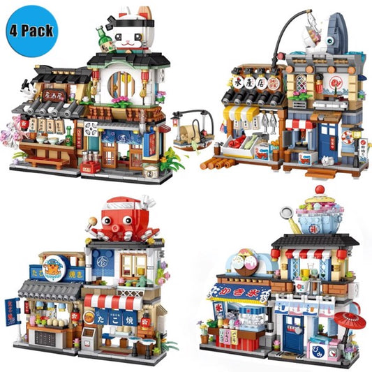 Build 4 PACK BRICK BUILDING KIDS SET, 2969 PCS BUILDING BLOCK SET JAPAN STREET BUILDING PLAYSET GIFTS