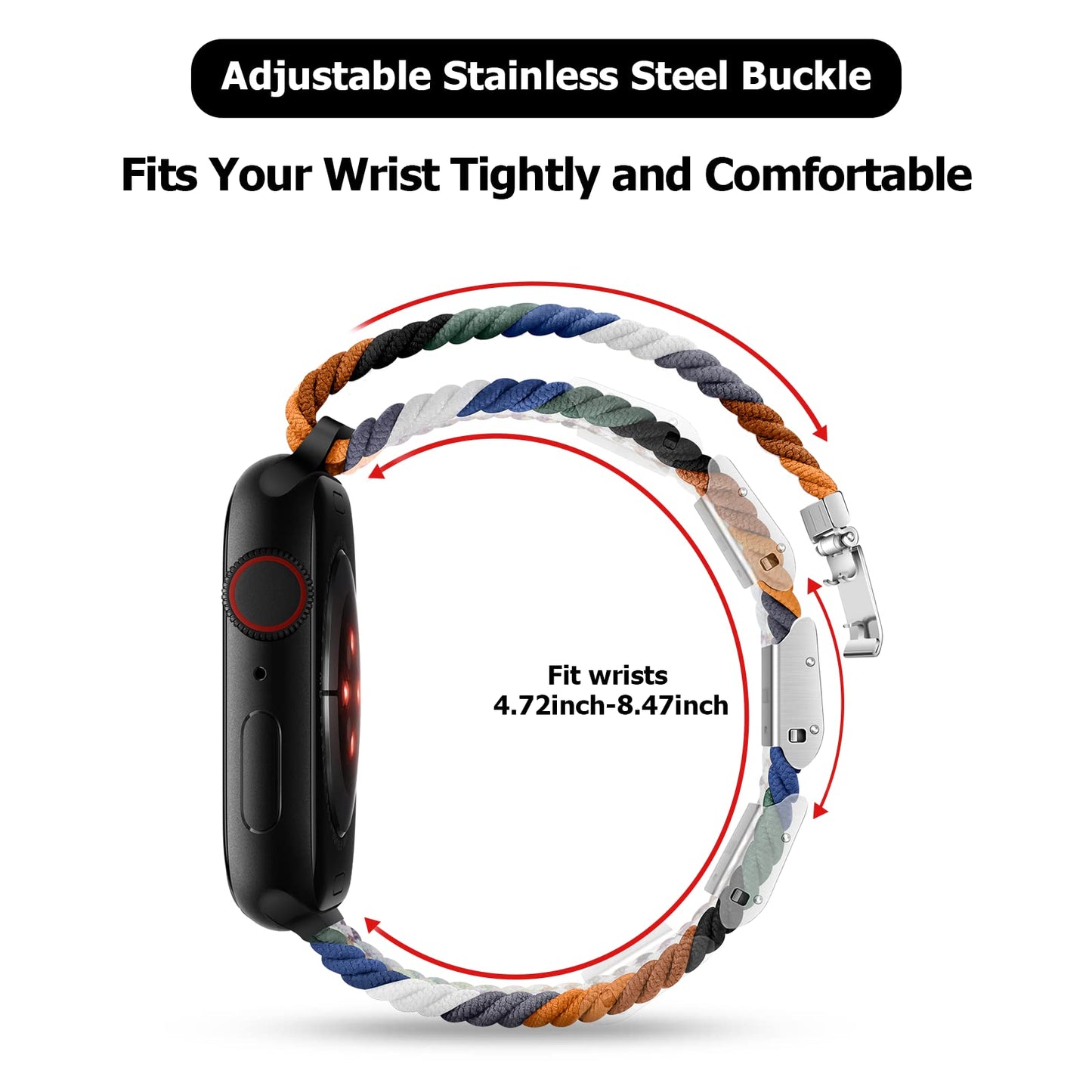 Nepfaivy Compatible With Apple Watch Band - 38mm 40mm 41mm 42mm 44mm 45mm 49mm Braided Stretchy Sport Band For Apple Watch Series SE 8 7 6 5 4 3 2 1, Women Men Nylon Fabric Elastic Loop Breathable Wat