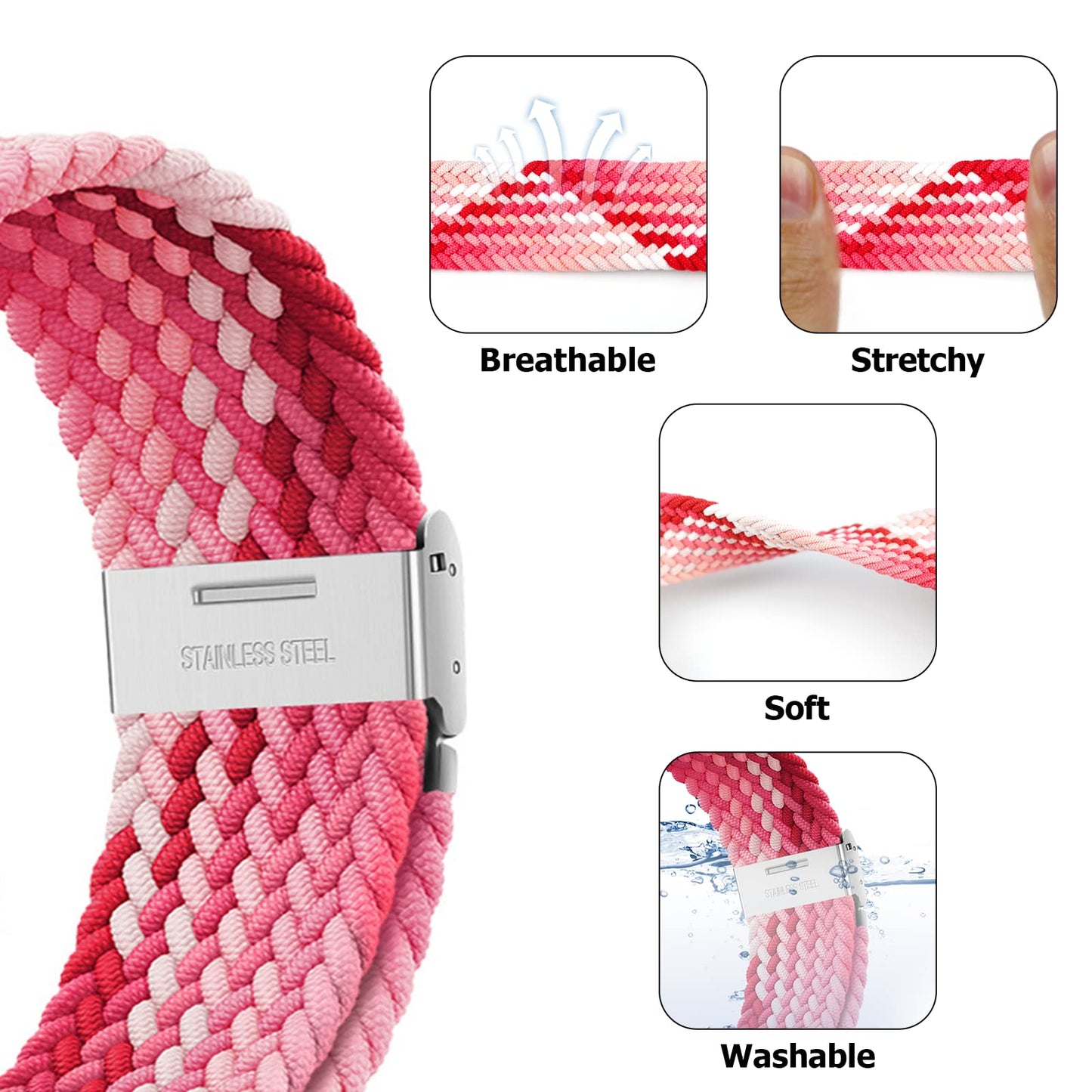 Nepfaivy Compatible With Apple Watch Band - 38mm 40mm 41mm 42mm 44mm 45mm 49mm Braided Stretchy Sport Band For Apple Watch Series SE 8 7 6 5 4 3 2 1, Women Men Nylon Fabric Elastic Loop Breathable Wat