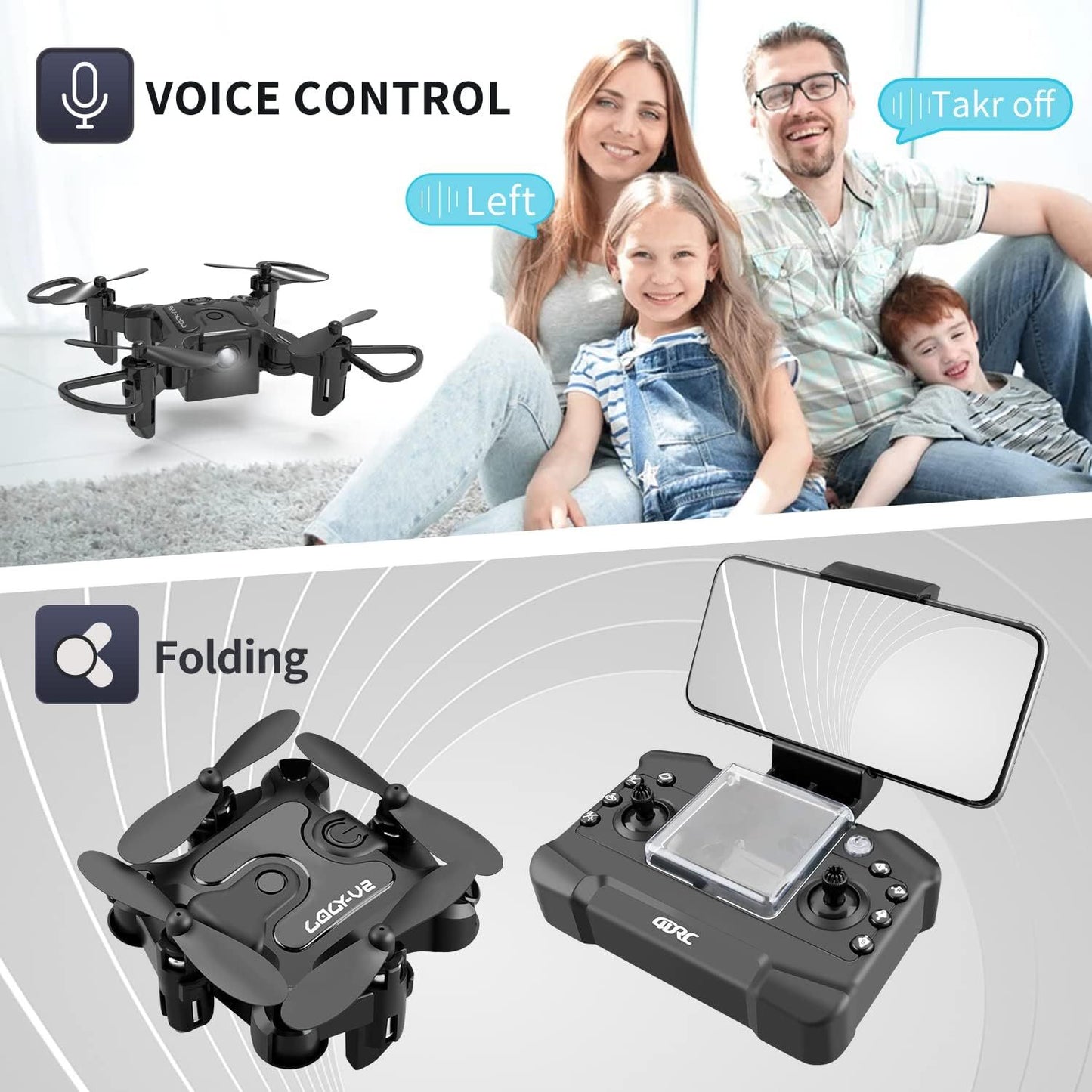 RC Mini Drone DE 4DRC V2 Selfie WIFI FPV With HD Camera Foldable Arm RC Quadcopter Toy (N.B. check local laws & seek permission wherever required)
