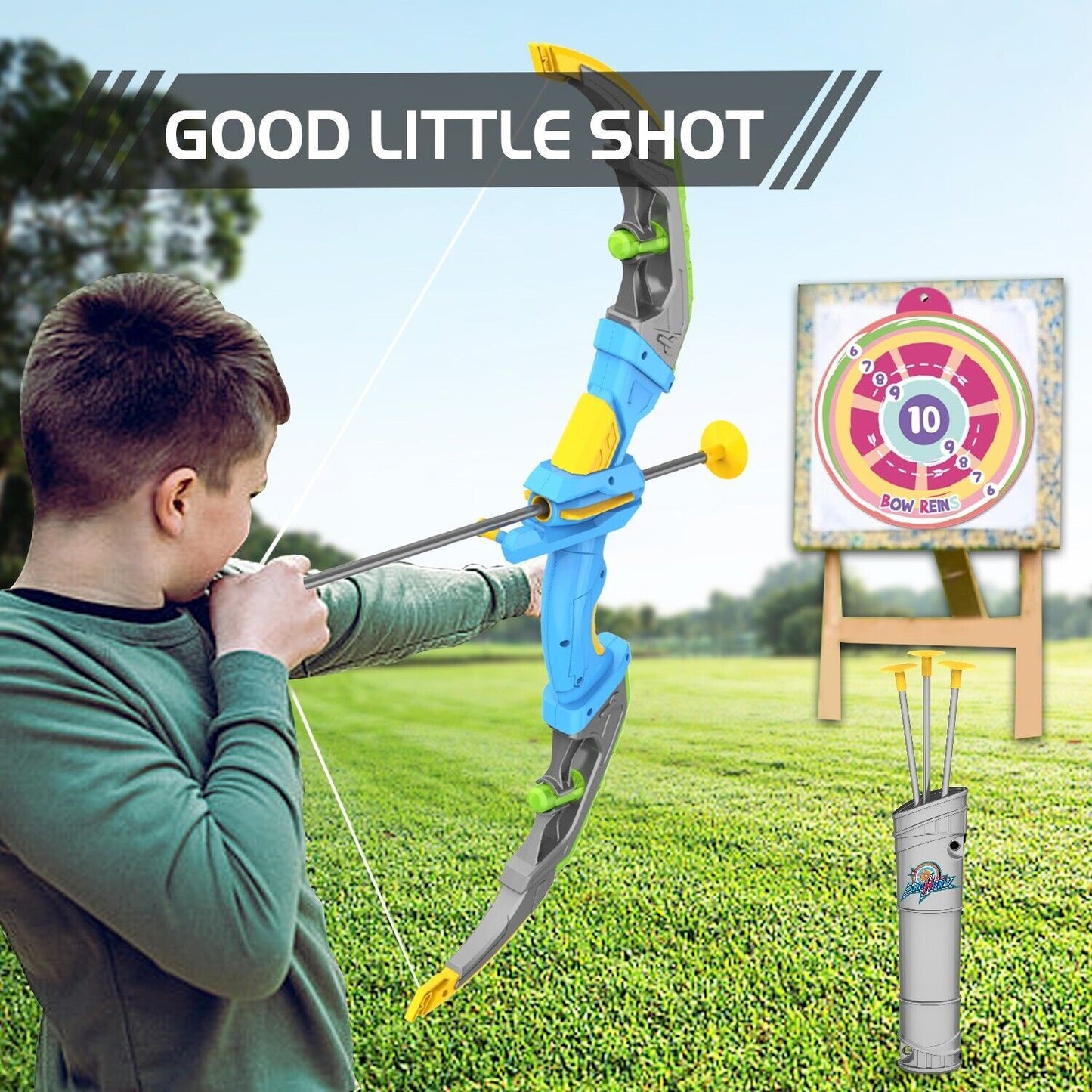 Bow & Arrow Set for Young Archers, LED-lit Archery Bow with 10 Suction Cup Arrows, Targets & Arrow Holders