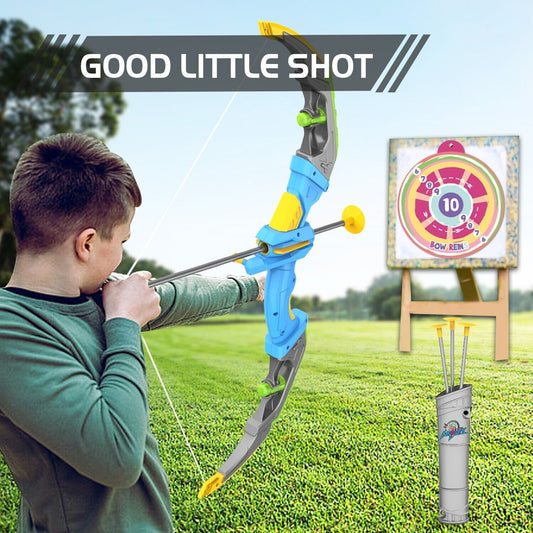 Bow & Arrow Set for Young Archers, LED-lit Archery Bow with 10 Suction Cup Arrows, Targets & Arrow Holders