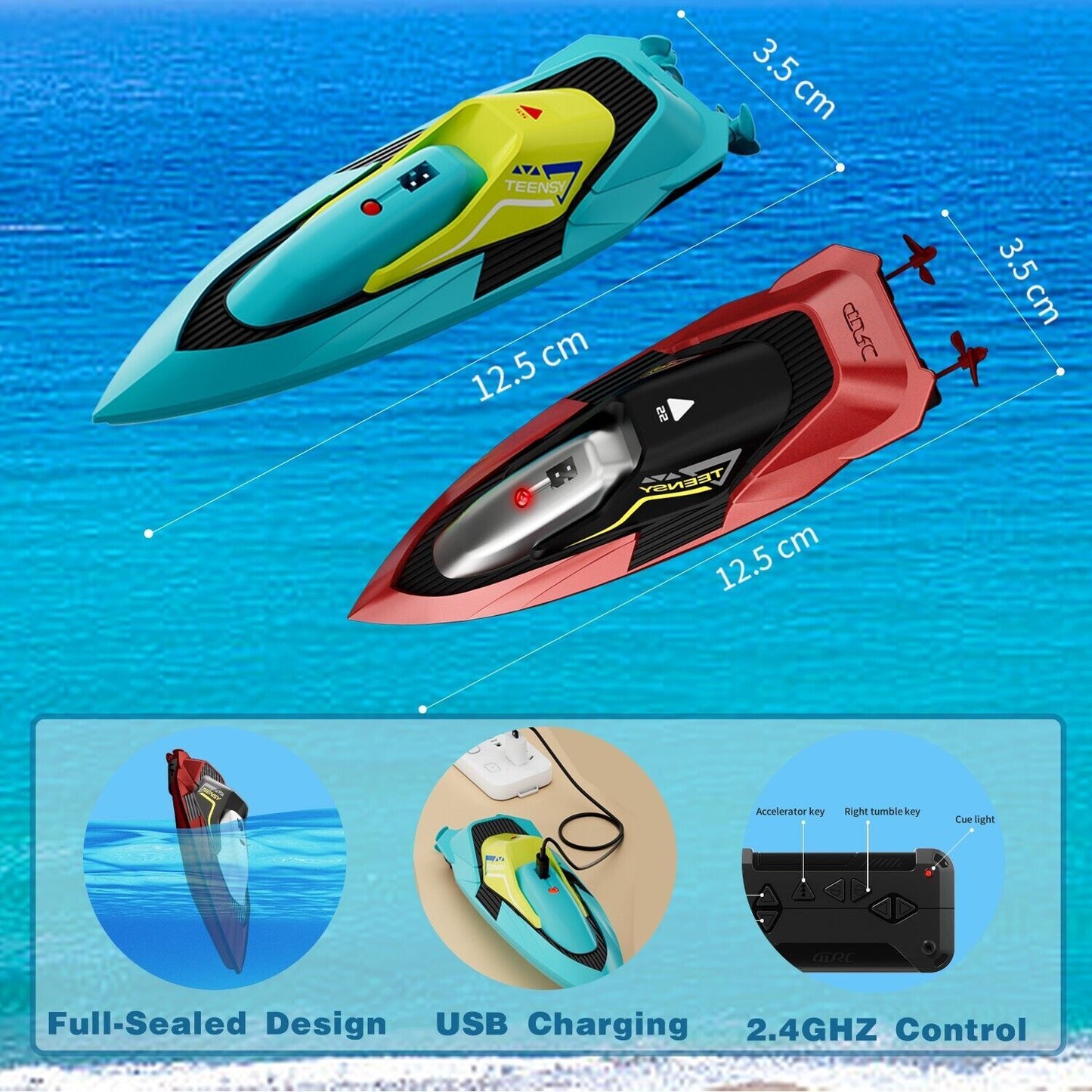 Fast RC Boat For Pools And Lakes, 2.4 GHz 20 MPH 4DRC S5 Racing Boats For Kids