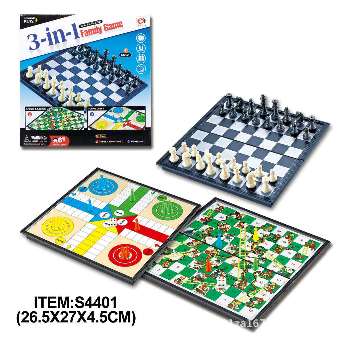 Magnetic Foldable Board 6-in-1 Game - Checkers Backgammon Snakes Ladders Chess