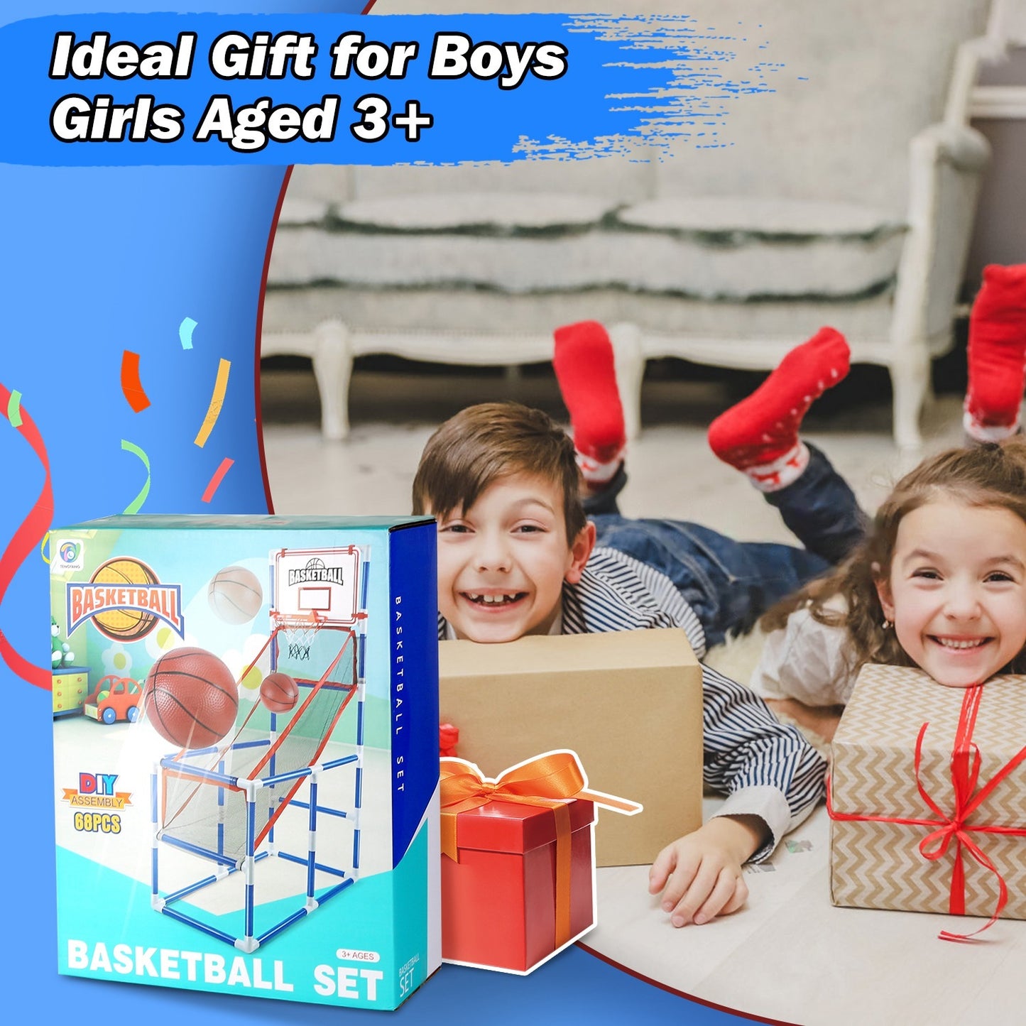 Starter Basketball Set With 2 Balls Adjustable Height -  Indoor
