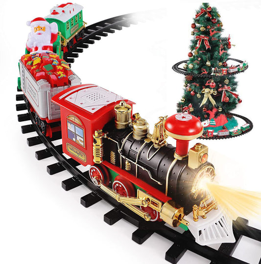 Electric Train Set Kid Toy Xmas Steam Train Kit Tree Surround Track Battery Operated With Sound Light Santa Claus Christmas Gift