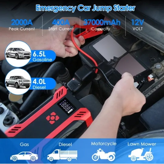 3-in-1 Portable Car Jump Starter + Digital Tire Inflator + Power Bank