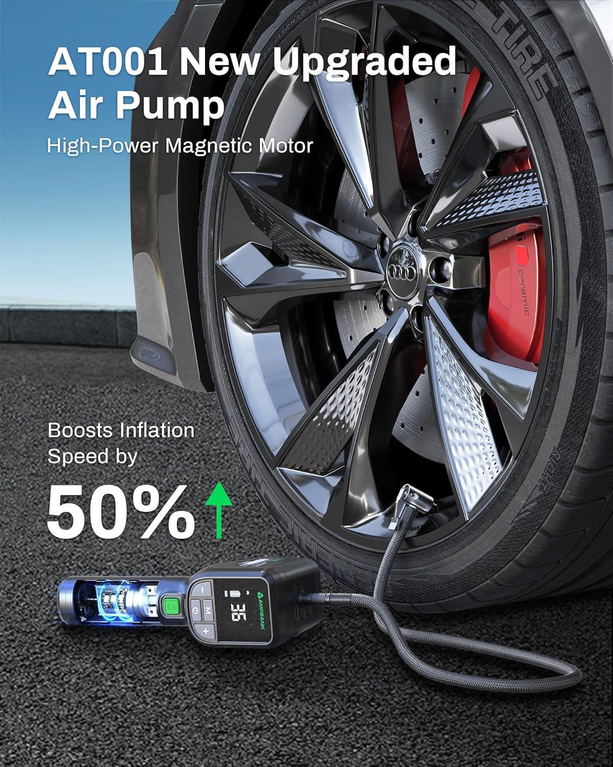 AMPBANK AT001 Portable Tire Air , Car-mounted Automatic Air Pump With Tire Pressure Gauge, 150PSI With LED Suitable For Cars, Motorcycles, SUVs, Bicycles, Balls, Etc.