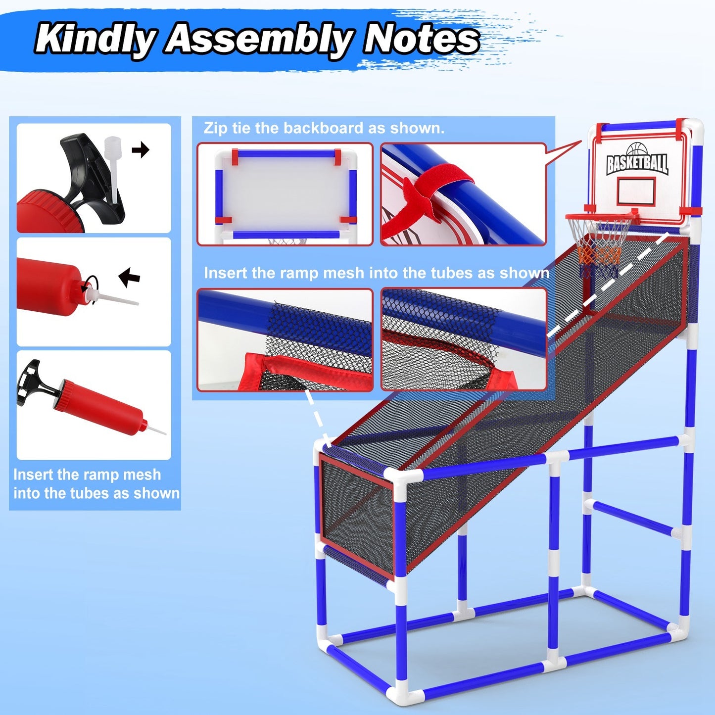 Starter Basketball Set With 2 Balls Adjustable Height -  Indoor
