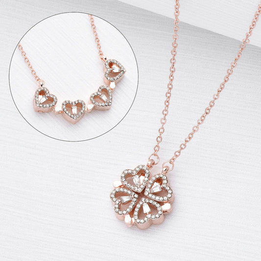 Beautiful Necklace Magnetic Folding Heart Shaped Four Leaf Clover Pendant Necklace Gift Openable Jewellery