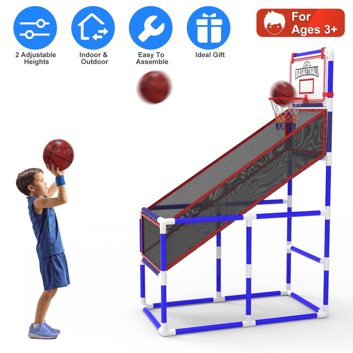 Starter Basketball Set With 2 Balls Adjustable Height -  Indoor