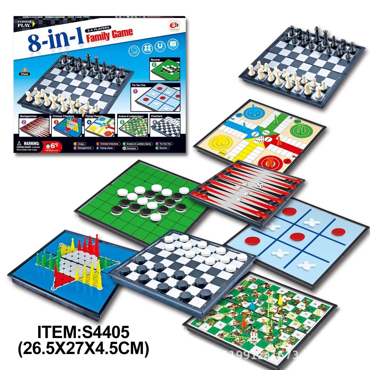 Magnetic Foldable Board 6-in-1 Game - Checkers Backgammon Snakes Ladders Chess