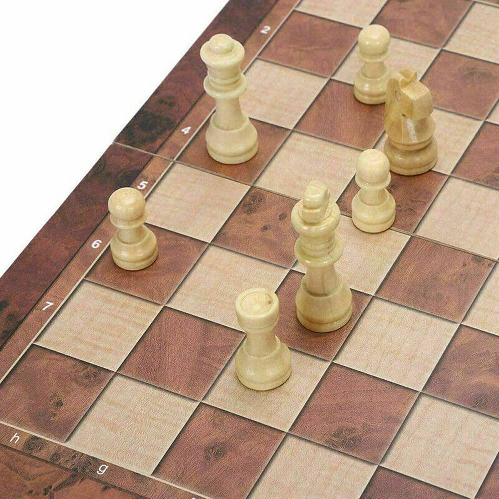 3in1 Large FOLDING WOODEN CHESS SET Board Game Checkers Backgammon Chess
