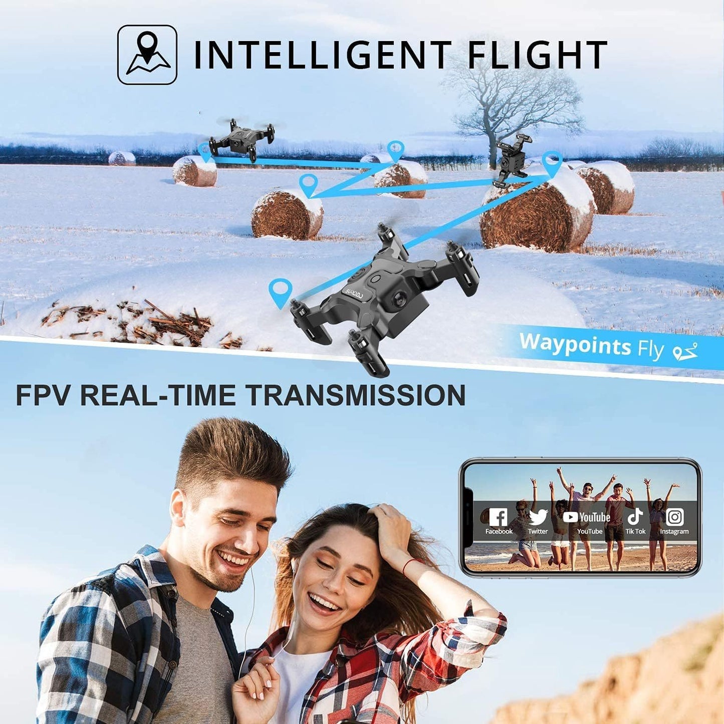 RC Mini Drone DE 4DRC V2 Selfie WIFI FPV With HD Camera Foldable Arm RC Quadcopter Toy (N.B. check local laws & seek permission wherever required)