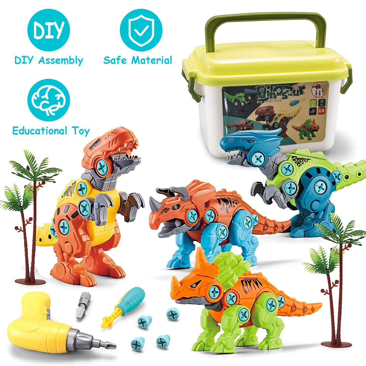 Build Dinosaur (4 in a Set) With Electric Drill/ Drill bits For Kids 3-7 Year Old (requires supervision)