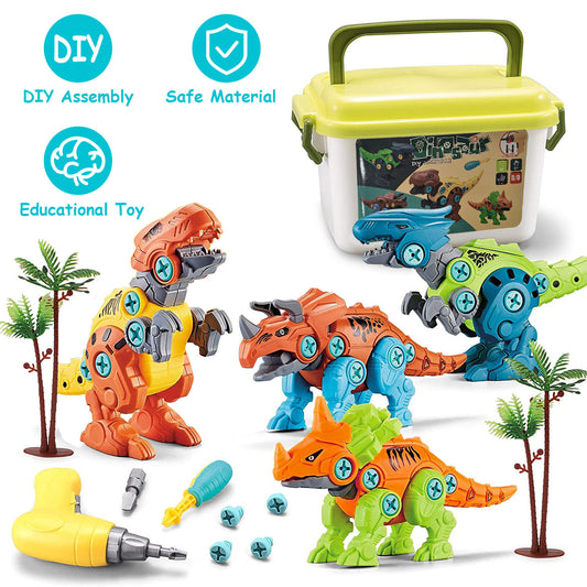 Build Dinosaur (4 in a Set) With Electric Drill/ Drill bits For Kids 3-7 Year Old (requires supervision)