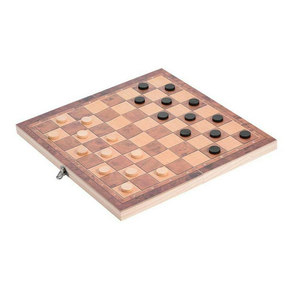 3in1 Large FOLDING WOODEN CHESS SET Board Game Checkers Backgammon Chess