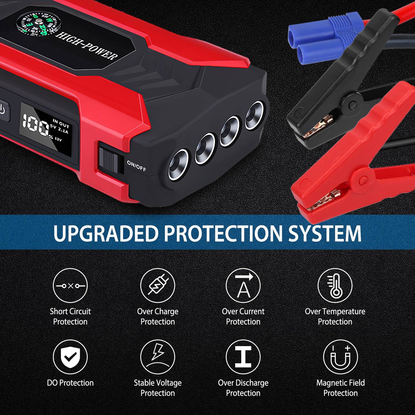 Car Jump Starter, Portable Power bank, LED Flashlight