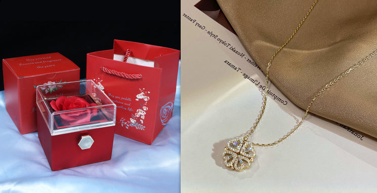 Beautiful Necklace Magnetic Folding Heart Shaped Four Leaf Clover Pendant Necklace Gift Openable Jewellery