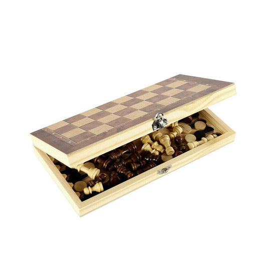 3in1 Large FOLDING WOODEN CHESS SET Board Game Checkers Backgammon Chess
