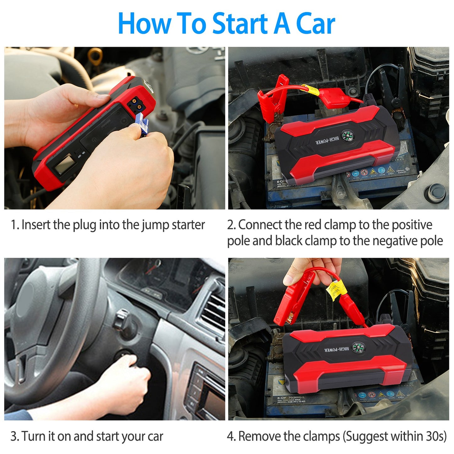 Car Jump Starter, Portable Power bank, LED Flashlight